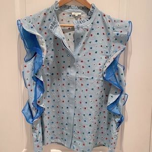 Manoush Ruffle Sleeveless Eyelet Blouse